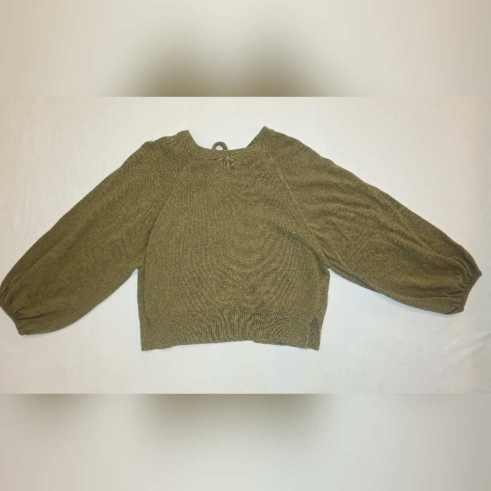 Zara Olive Green Knit Sweater Open Tie Back Split Bottom Size M
